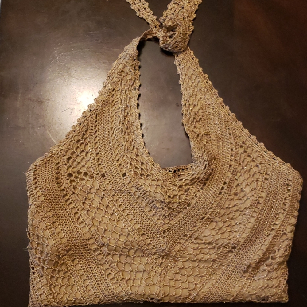 Halter tan with gold shimmer